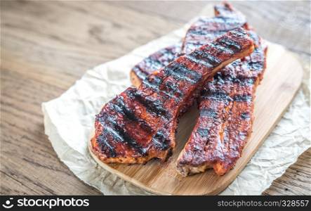Portion of grilled pork ribs