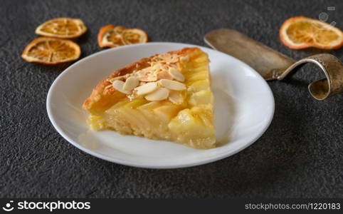 Portion of la Tarte Bourdaloue - French pear tart