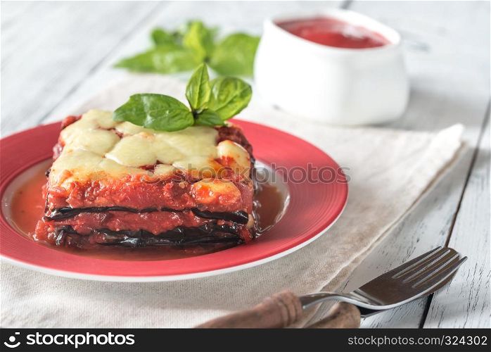 Portion of parmigiana di melanzane