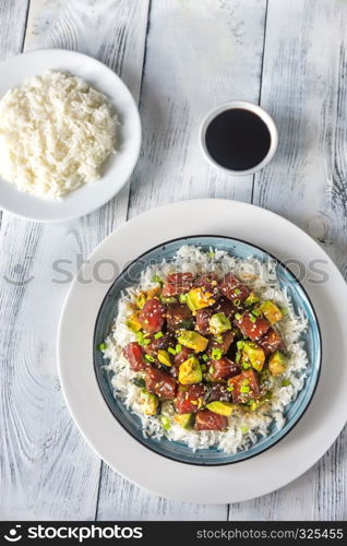 Portion of poke - traditional Hawaiian dish