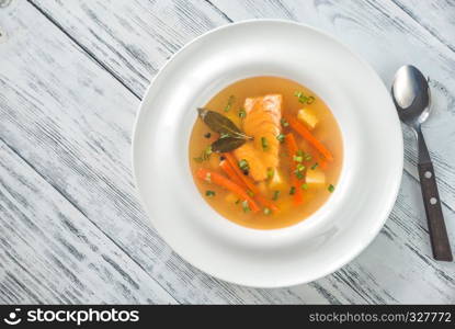 Portion of salmon soup