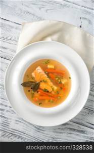 Portion of salmon soup
