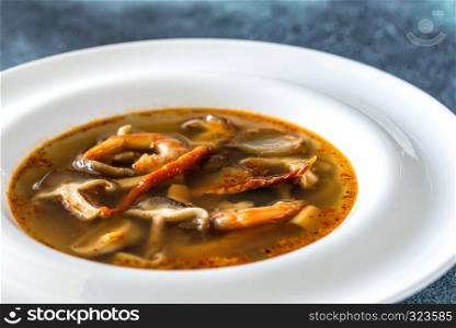Portion of thai tom yum soup