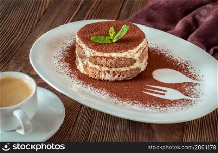 Portion of tiramisu - Italian dessert close up