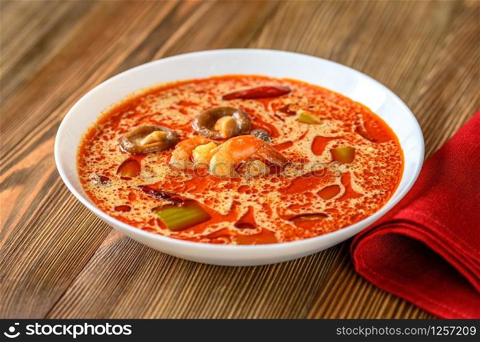 Portion of Tom Yum - famous Thai soup