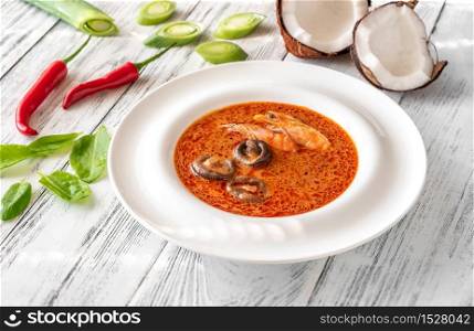 Portion of Tom Yum Kathi - famous Thai soup