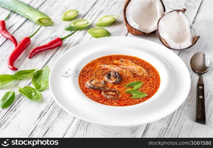 Portion of Tom Yum Kathi - famous Thai soup