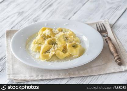 Portion of tortelloni stuffed with ricotta