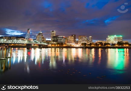 Portland Oregon Waterfront Willamette River Flowing Under Hawthorne Bridge