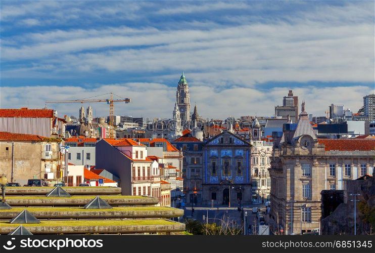 Porto. Aerial view of the city.. Aerial view of the city on a sunny morning. Porto. Portugal.