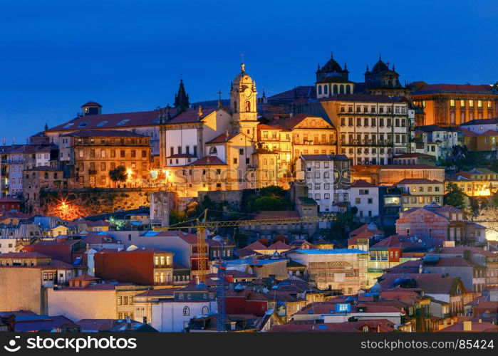 Porto. Aerial view of the city at dawn.. Aerial view of Porto from the bridge of Don Luis over the river Duero.