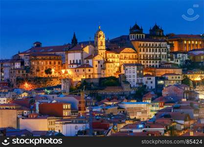 Porto. Aerial view of the city at dawn.. Aerial view of Porto from the bridge of Don Luis over the river Duero.