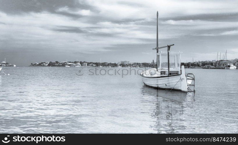 porto colom, typycal boat in town of Mallorca, tourist and nautical area