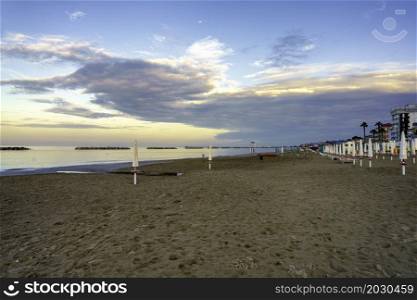 Porto San Giorgio, Fermo province, Marche, Italy: the beach at evening in June