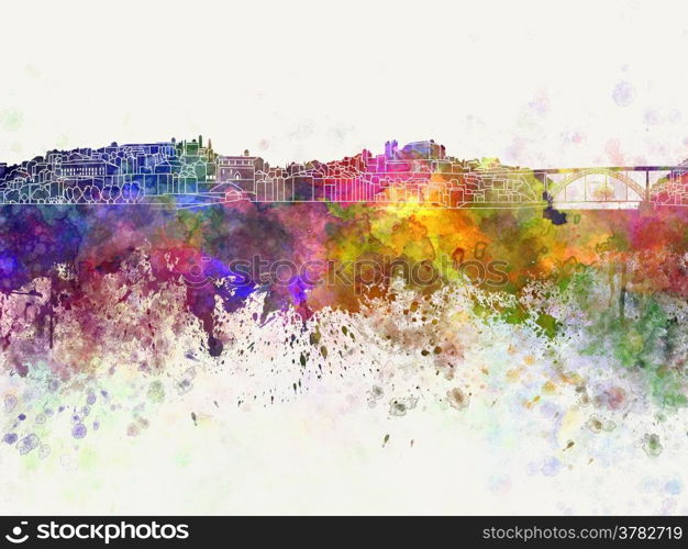 Porto skyline in watercolor background