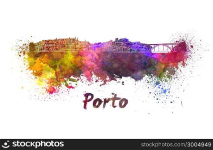 Porto skyline in watercolor splatters with clipping path. Porto skyline in watercolor