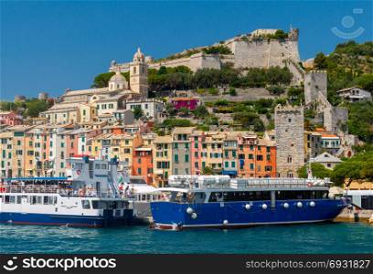 Portovenere. Old seaside town.. Medieval colorful houses in Portovenere. Cinque Terre. Italy