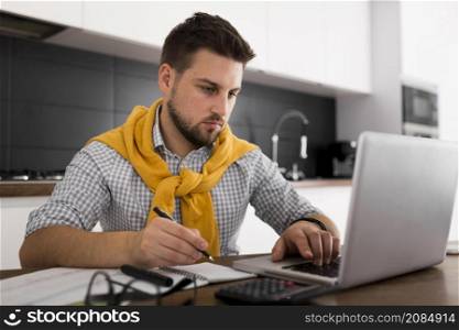 portrait adult male working from home