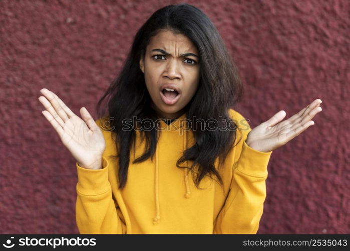 portrait african american woman looking shocked