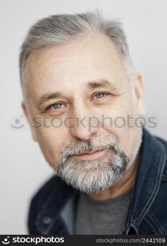 portrait bearded man with denim jacket