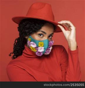 portrait beautiful woman with floral mask