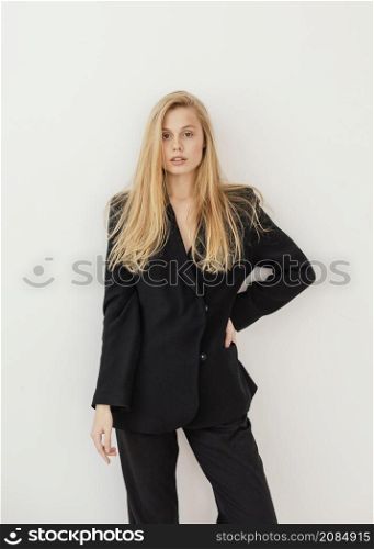 portrait beautiful young female wearing formal suit