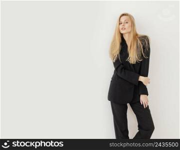 portrait beautiful young female wearing formal suit 8