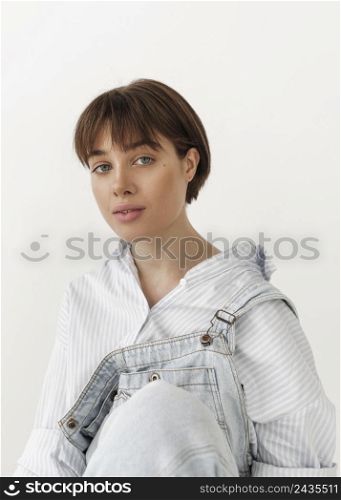portrait beautiful young female wearing jumpsuit 5