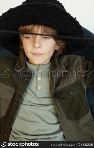 portrait boy wearing winter hat 2