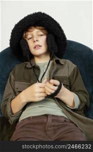 portrait boy wearing winter hat
