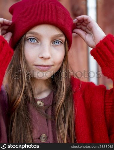 portrait cute little girl with blue eyes