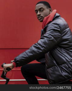 portrait cyclist man riding his bike