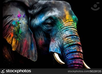 Portrait face of an elephant with colorful paint. Generative AI. High quality illustration. Portrait face of an elephant with colorful paint. Generative AI