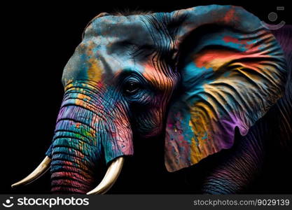 Portrait face of an elephant with colorful paint. Generative AI. High quality illustration. Portrait face of an elephant with colorful paint. Generative AI