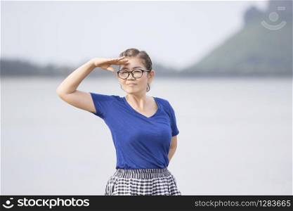 portrait face of asian woman confident acting on location