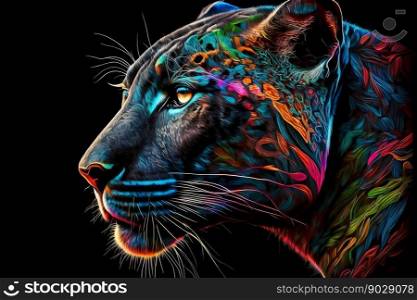 Portrait face of panthera with colorful paint. Generative AI. High quality illustration. Portrait face of panthera with colorful paint. Generative AI