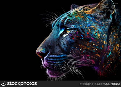 Portrait face of panthera with colorful paint. Generative AI. High quality illustration. Portrait face of panthera with colorful paint. Generative AI