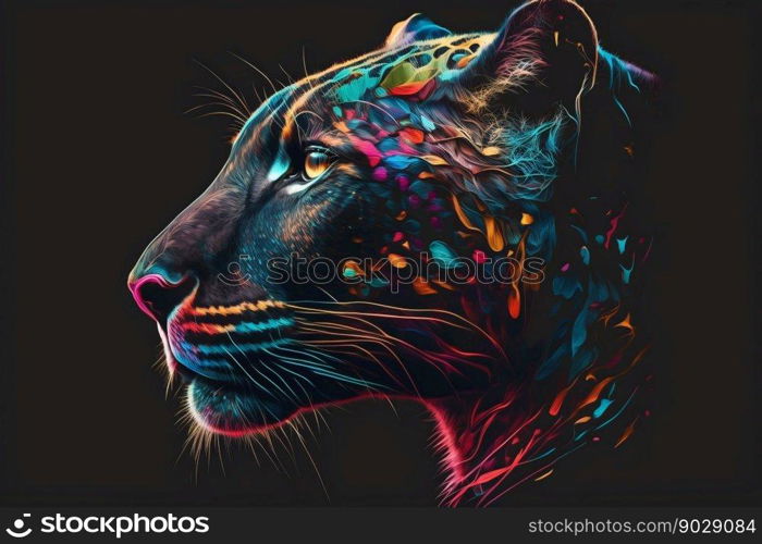 Portrait face of panthera with colorful paint. Generative AI. High quality illustration. Portrait face of panthera with colorful paint. Generative AI