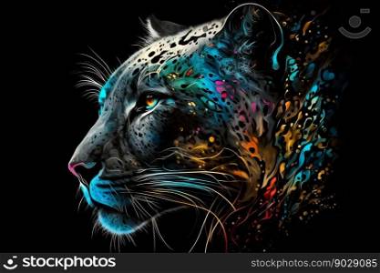 Portrait face of panthera with colorful paint. Generative AI. High quality illustration. Portrait face of panthera with colorful paint. Generative AI