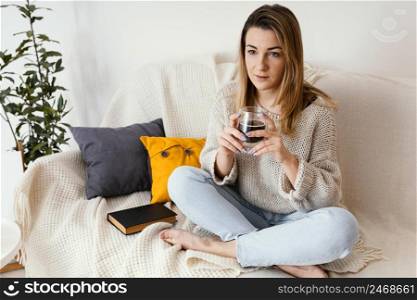 portrait female home meditating
