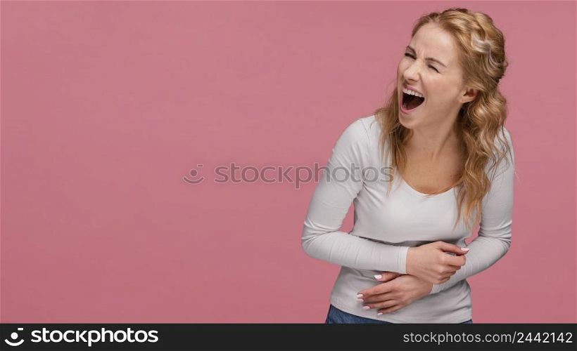 portrait female laughs copy space