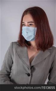 portrait female ware surgical mask prevent virus covid19