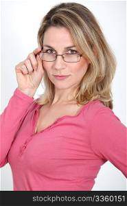 Portrait fo beautiful blond woman with eyeglasses