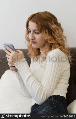 portrait girl using phone