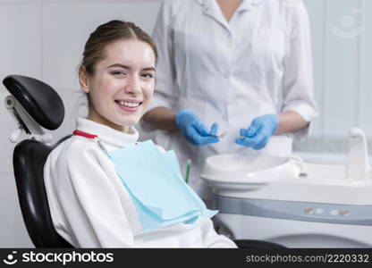 portrait happy patient dentist