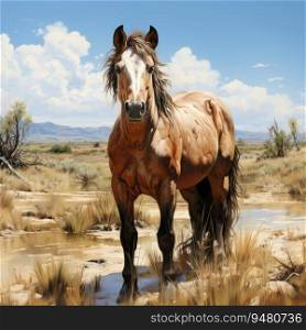 Portrait horse on nature background. Generative AI