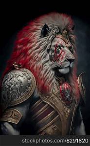 Portrait Lion Knight in Full red Armor. Portrait Lion Knight in Full red Armor AI Generated