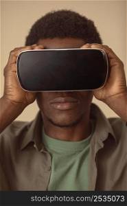 portrait man wearing virtual reality headset