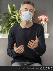 portrait man with mask therapy office