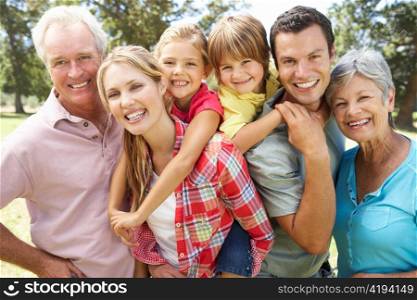 Portrait multi-generation family outdoors